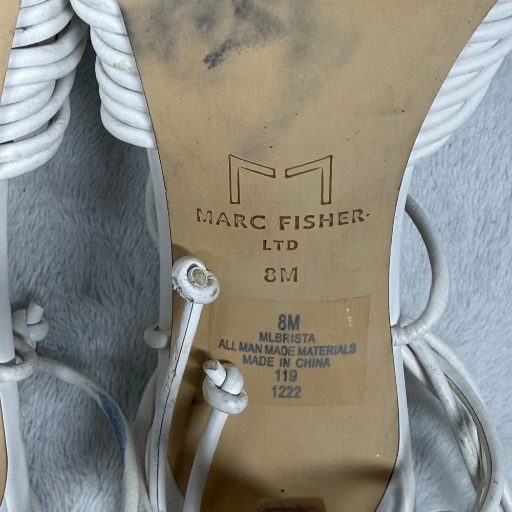 Marc Fisher LTD White‎ Leather Lace Up Strappy Stiletto Heels Knotted Sandals 8